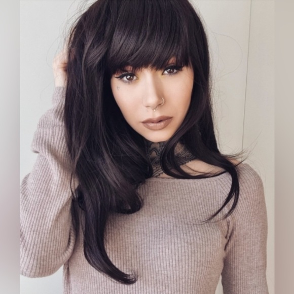 Dark Brown Free Wig Cap With Fringe Bangs - Picture 1 of 2